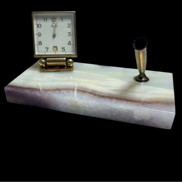 Vintage 1950’s Sheaffer Clock and Pen holder Desk Set on Onyx base. - Picture 1 of 12